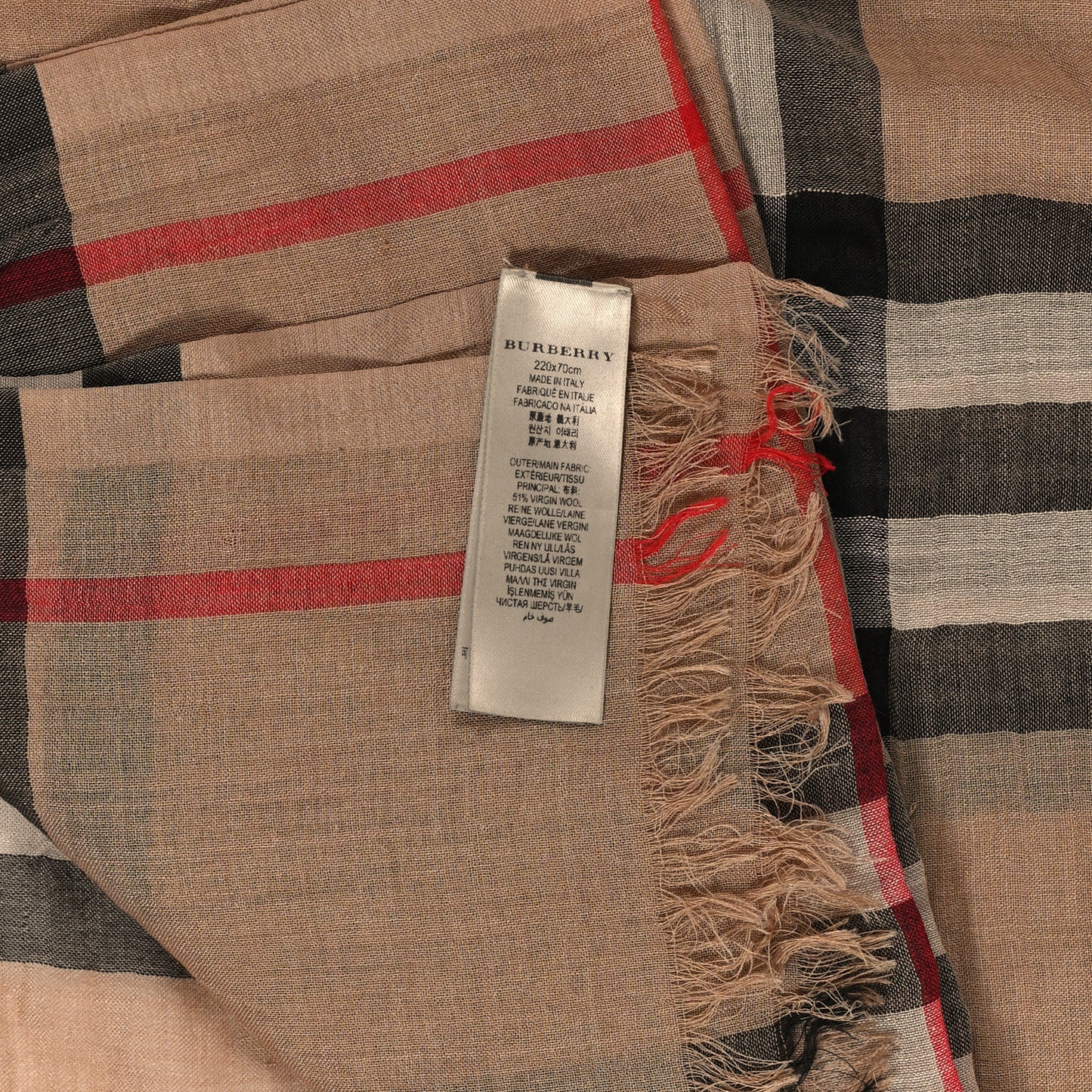 Wool Silk Gauze Giant Check Lightweight Scarf Camel