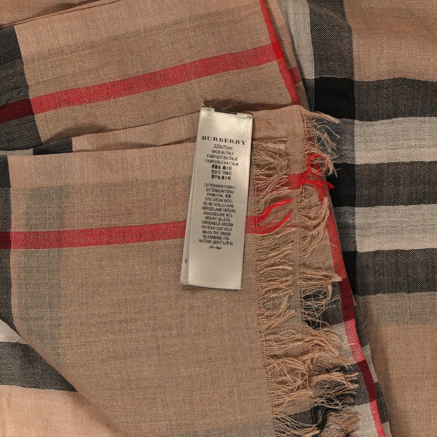 Burberry Wool Silk Gauze Giant Check Lightweight Scarf Camel 4 of 5
