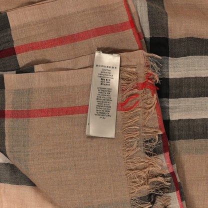 Burberry Wool Silk Gauze Giant Check Lightweight Scarf Camel 4 of 5