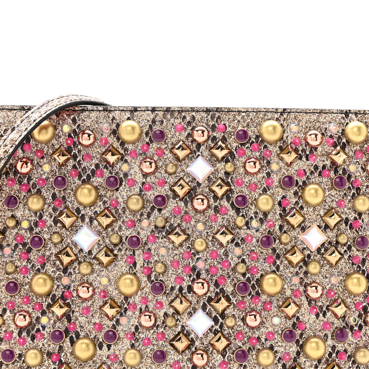 Christian Louboutin Metallic Snakeskin Embossed Spikes Loubiposh Clutch Gold Pink 7 of 12
