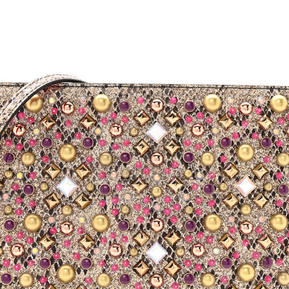 Christian Louboutin Metallic Snakeskin Embossed Spikes Loubiposh Clutch Gold Pink 7 of 12