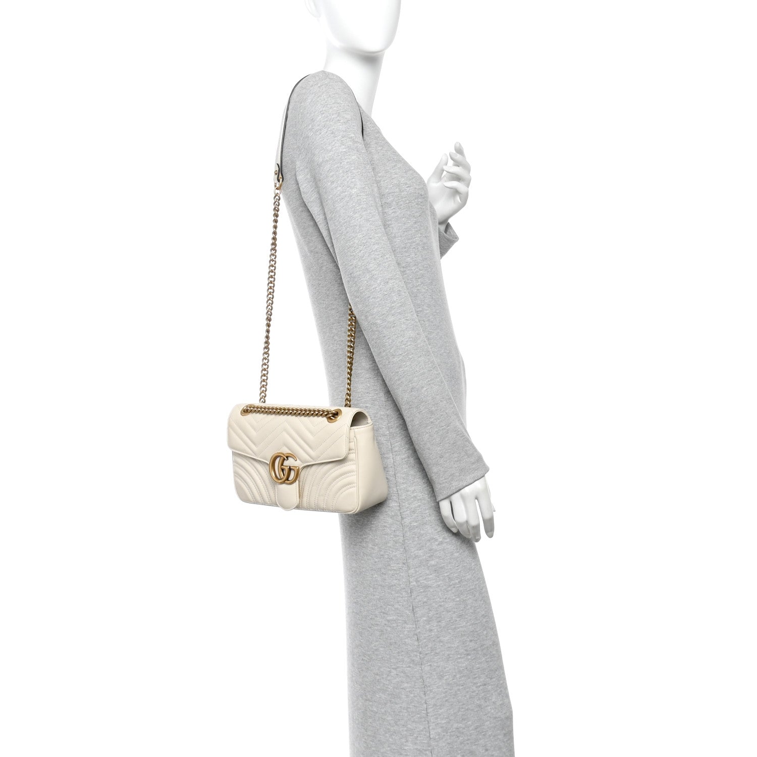 Gucci Calfskin Matelasse Small GG Marmont Shoulder Bag White 2 of 10