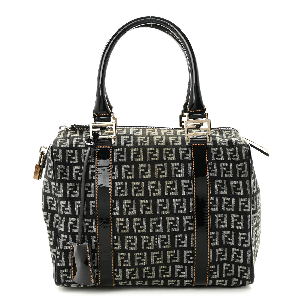 Fendi Zucchino Patent Small Forever Boston Black Panna 1 of 10