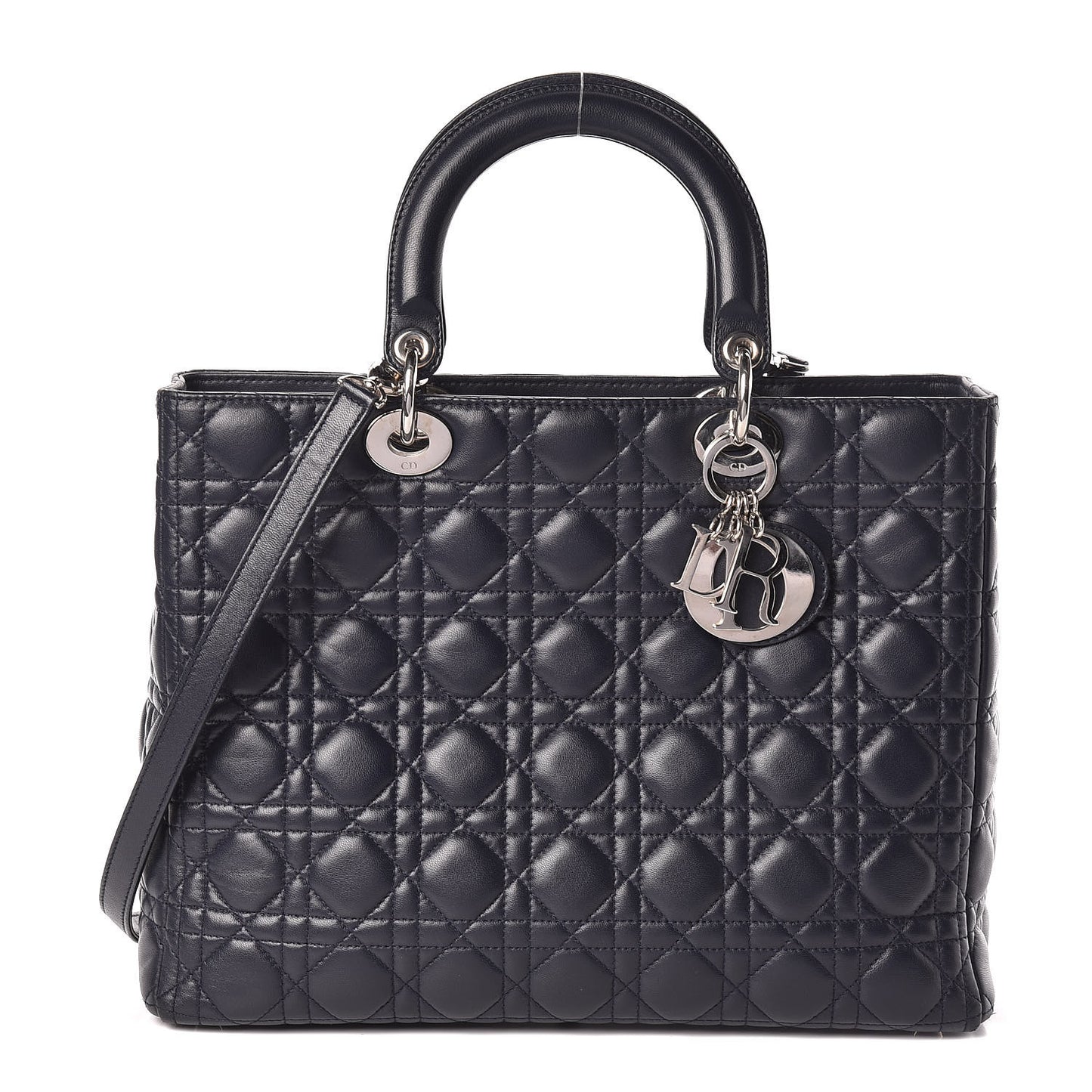Lambskin Cannage Large Lady Dior Navy Blue