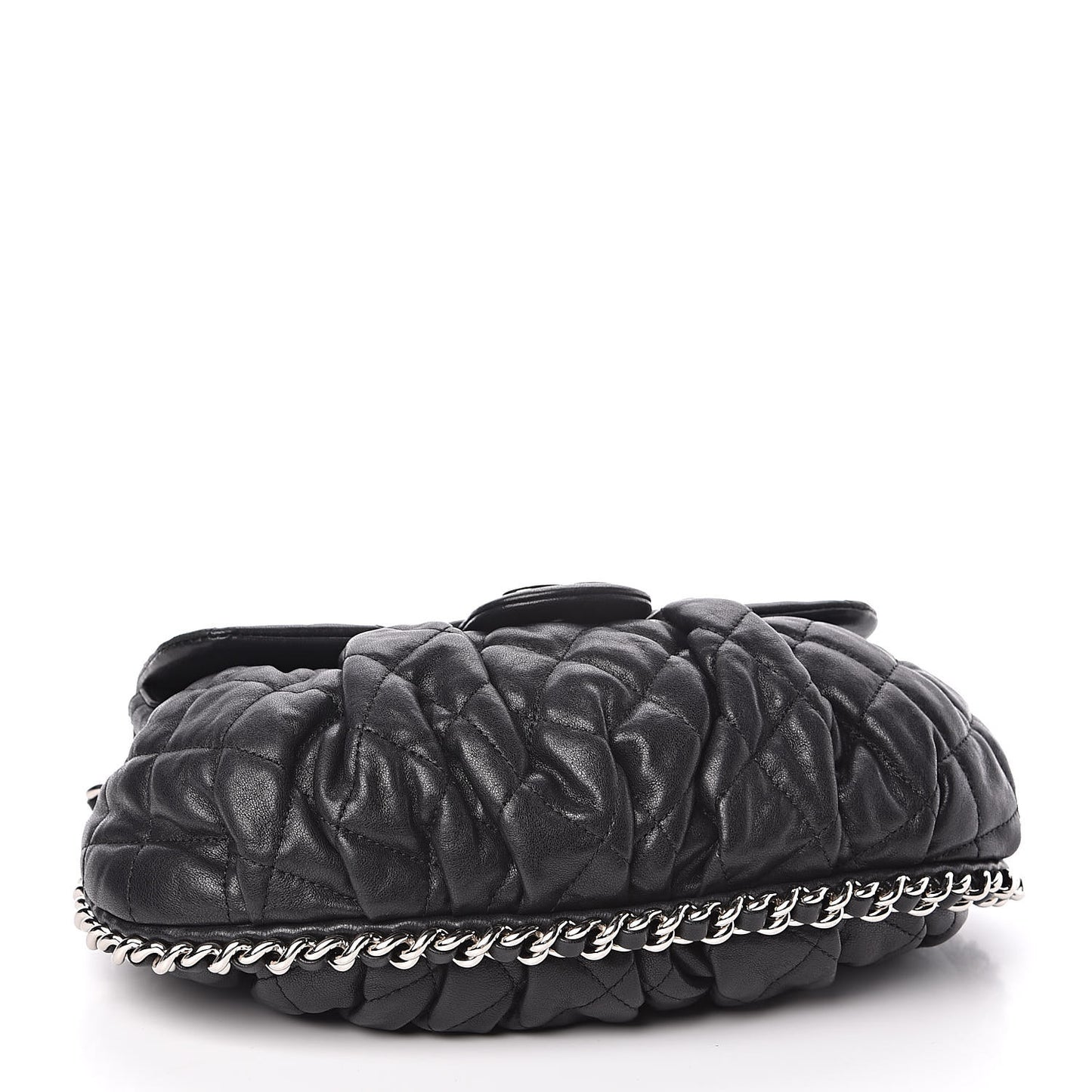 Washed Lambskin Quilted Medium Chain Around Messenger Black