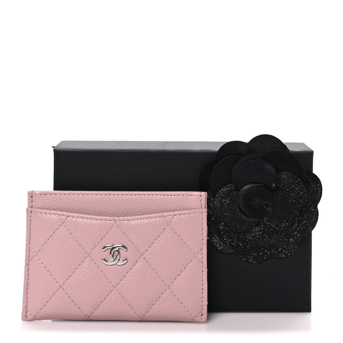 Caviar Quilted Card Holder Light Pink