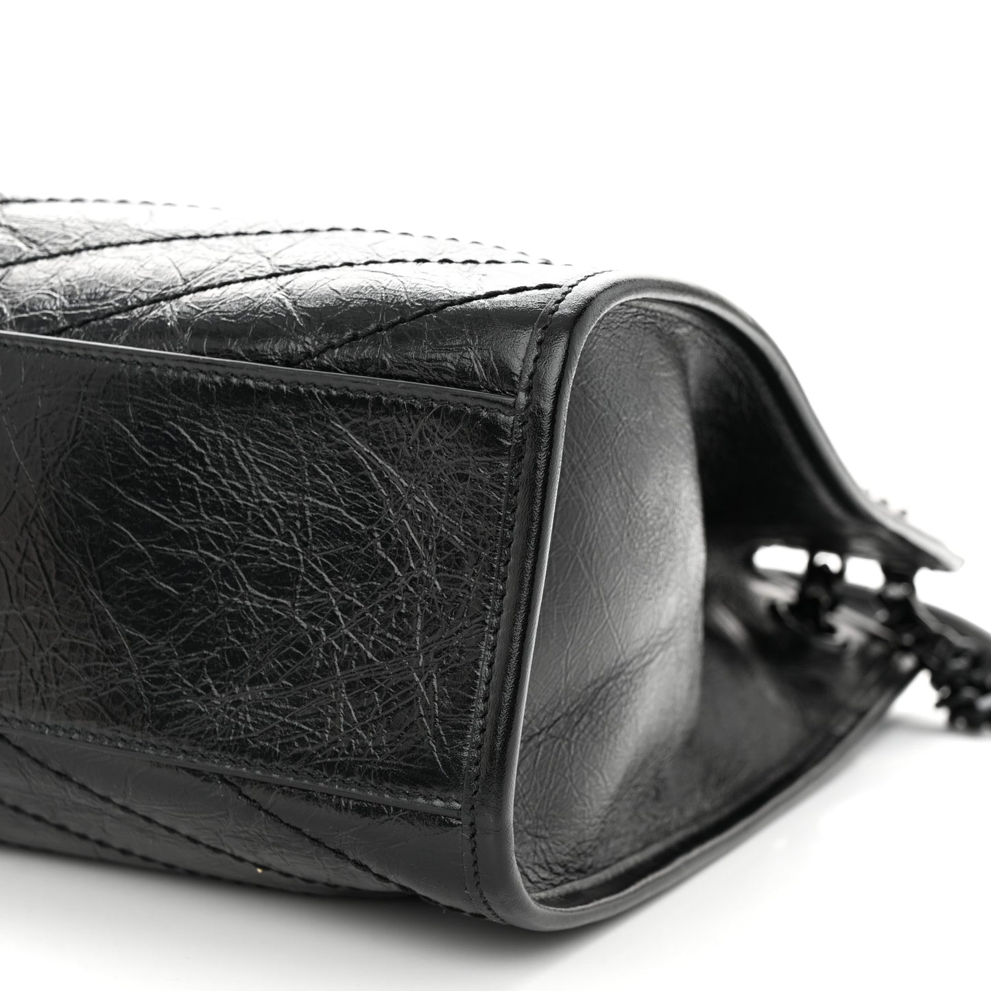 Crinkled Calfskin Matelasse Monogram Medium Niki Shopper Tote Black