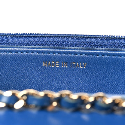 Chanel Lambskin Chevron Quilted Trendy CC Wallet On Chain WOC Blue 7 of 11
