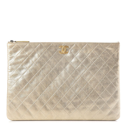 Chanel Metallic Calfskin Quilted Large Cosmetic Case Light Gold 1 of 9