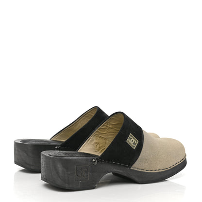 Chanel Suede CC Clogs 36 Beige Black 4 of 7
