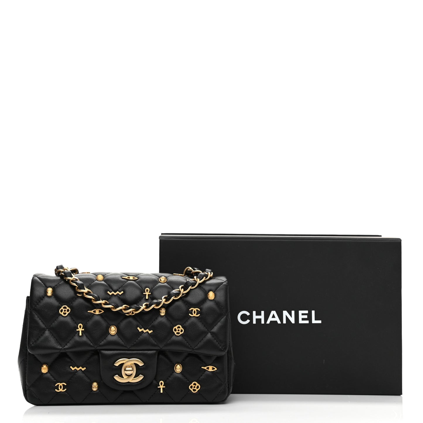 Lambskin Quilted Egyptian Amulet Mini Rectangular Flap Black