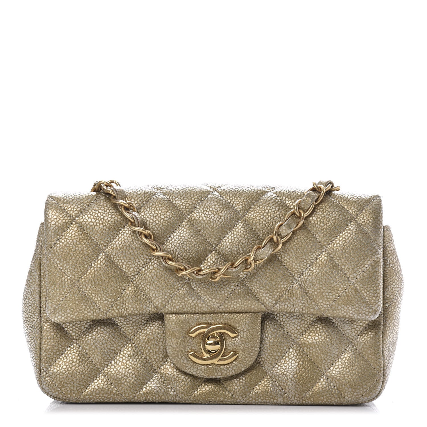 Chanel Metallic Caviar Quilted Mini Rectangular Flap Gold 1 of 9