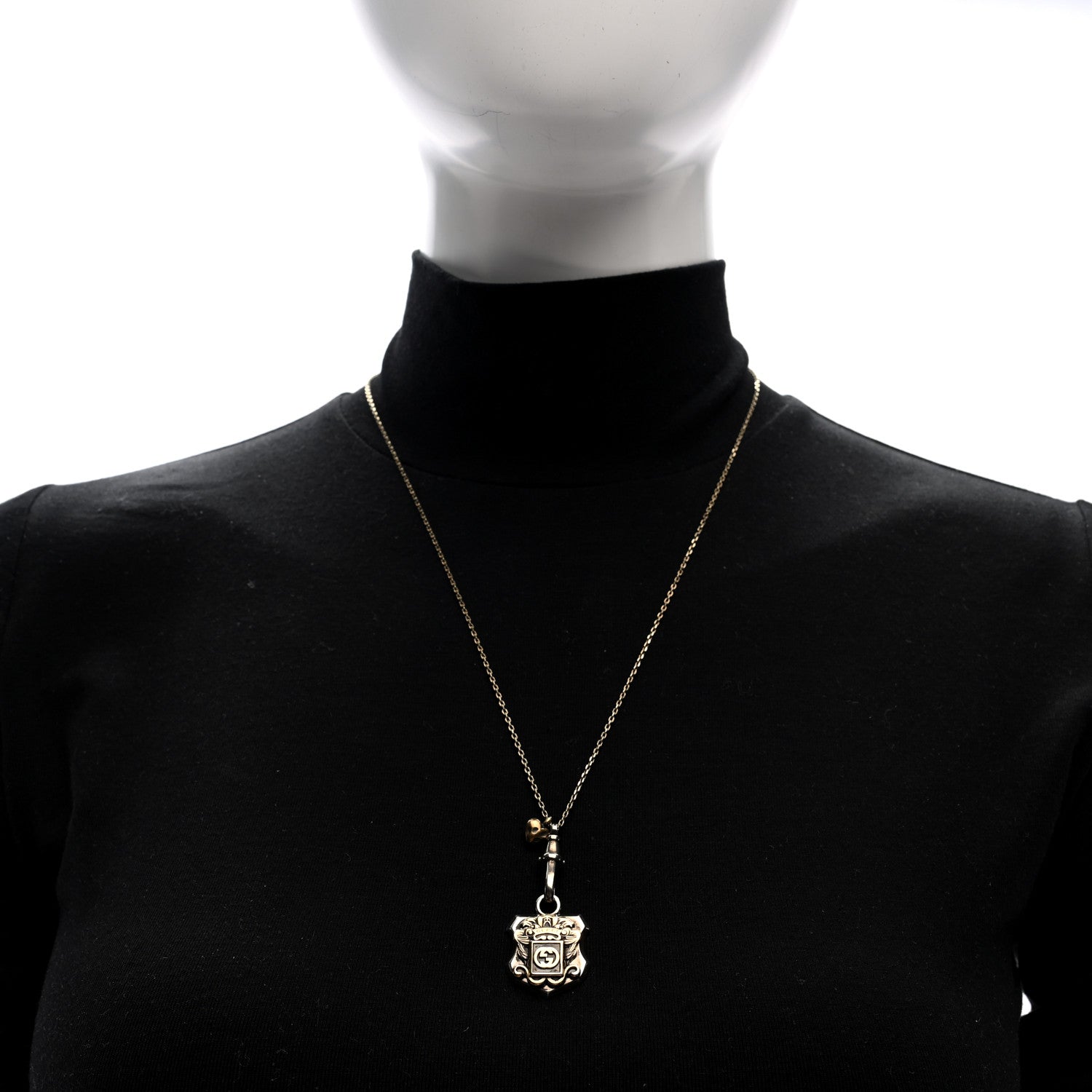 Gucci Sterling Silver Crest Necklace Gold 2 of 5