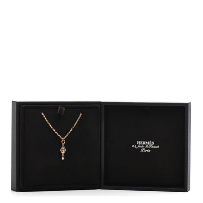 Hermes 18K Rose Gold Diamond Gambade Pendant Necklace 6 of 6