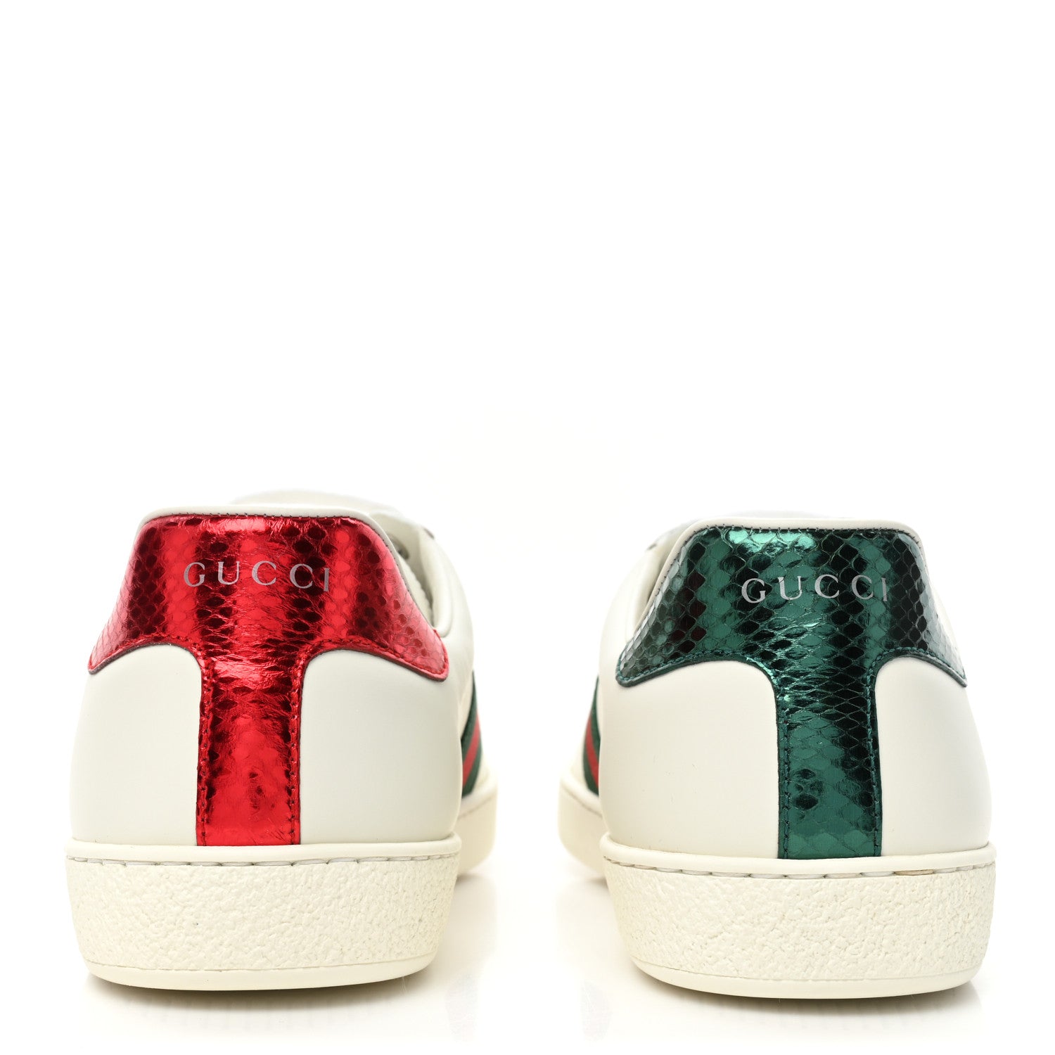 Gucci Miro Soft Calfskin Laminated Ayers Web Bee Embroidered Mens Ace Sneakers 10.5 White Red Flame Green 4 of 10