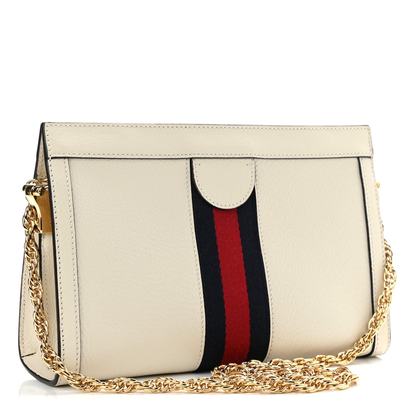 Textured Calfskin Web Small Ophidia Chain Shoulder Bag Mystic White