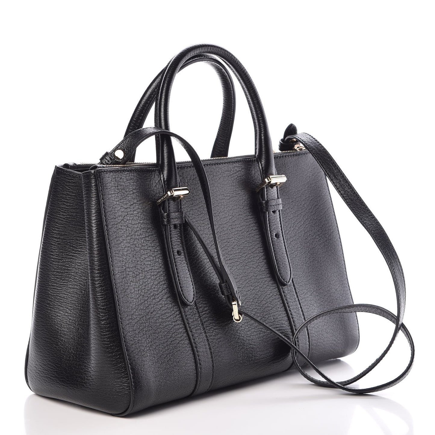 Shiny Goatskin Small Bayswater Double Zip Tote Black