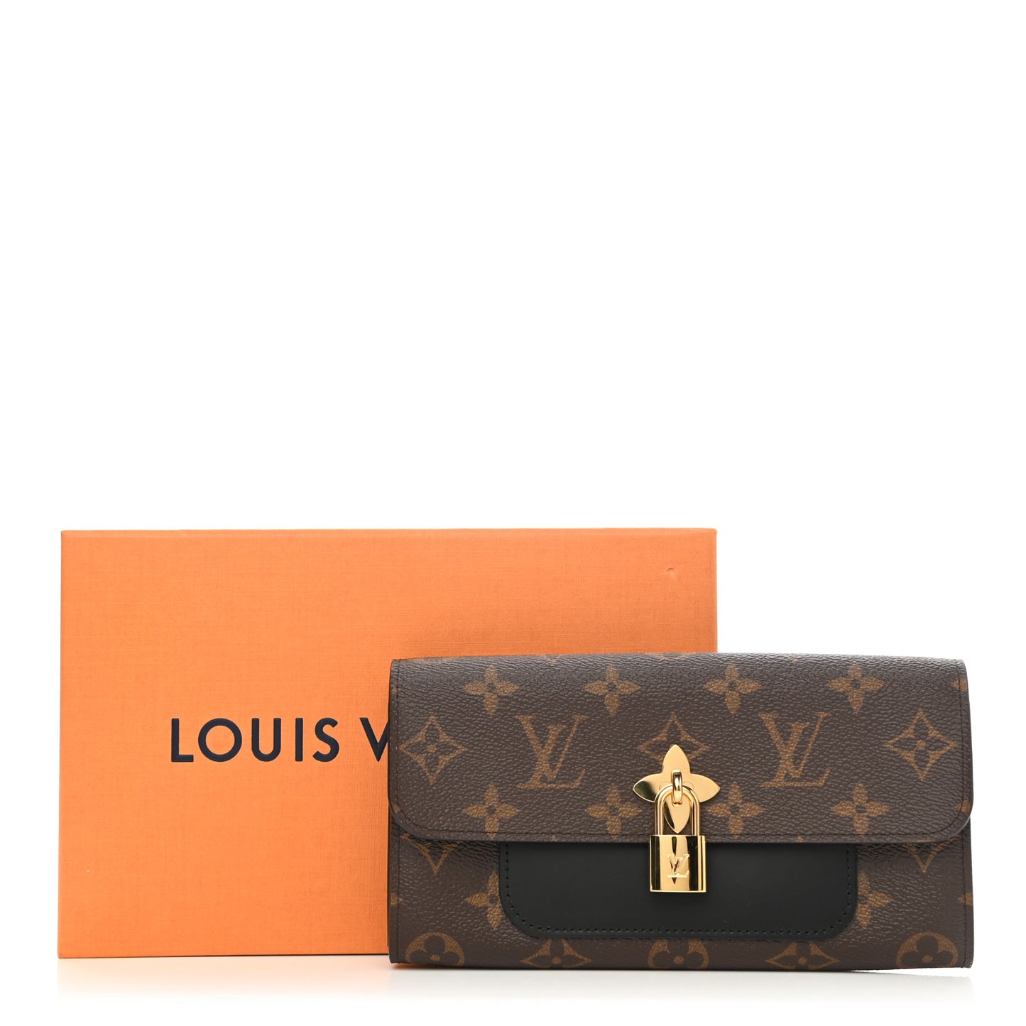 Monogram Flower Lock Long Wallet Black