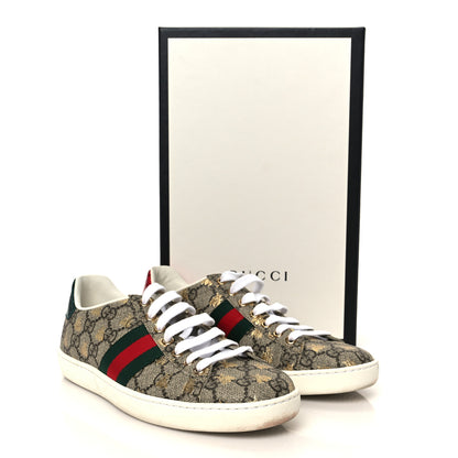 Gucci GG Supreme Monogram Bees Ayers Web Womens Ace Sneakers 37 Beige Oro Green Red 12 of 12