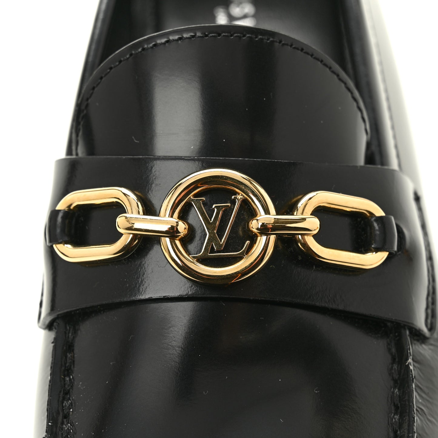 Glazed Calfskin Chess Flat Loafer 37.5 Black