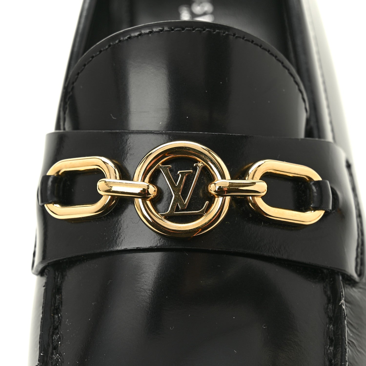 Louis Vuitton Glazed Calfskin Chess Flat Loafer 37.5 Black 10 of 10