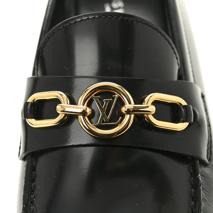 Louis Vuitton Glazed Calfskin Chess Flat Loafer 37.5 Black 10 of 10