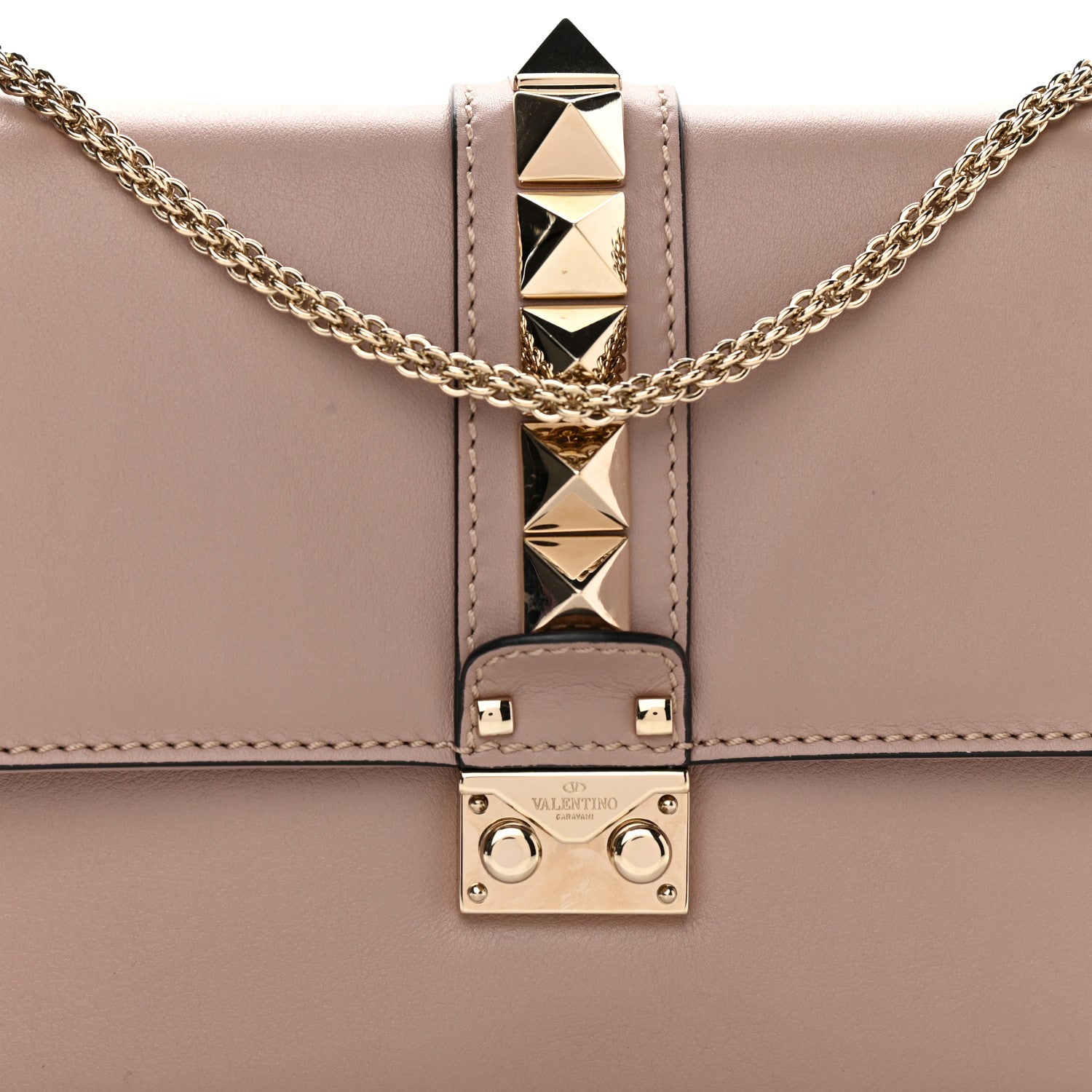 Valentino Garavani Vitello Medium Glam Lock Rockstud Flap Poudre 7 of 9