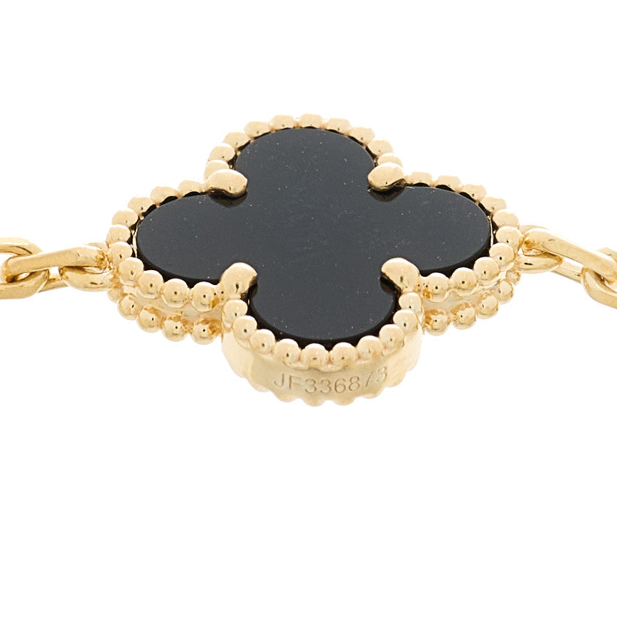 Van Cleef & Arpels 18K Yellow Gold Black Onyx 5 Motifs Vintage Alhambra Bracelet 4 of 5