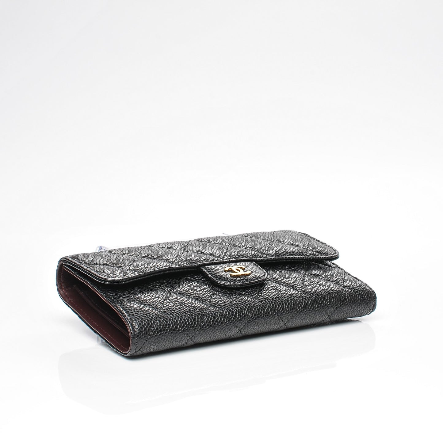 Caviar Quilted Long Flap Wallet Black