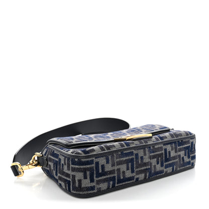 Fendi Chenille FF Embroidered Baguette Dark Blue Grey 4 of 9