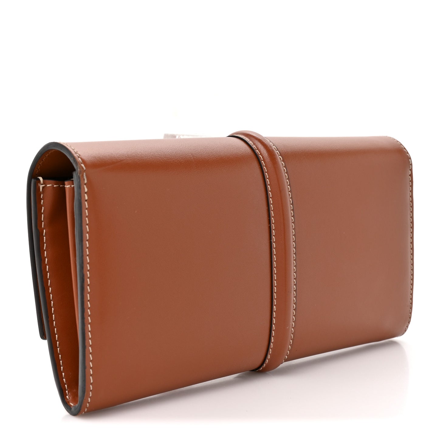 Satinated Calfskin Long Tri-Fold Wallet Tan