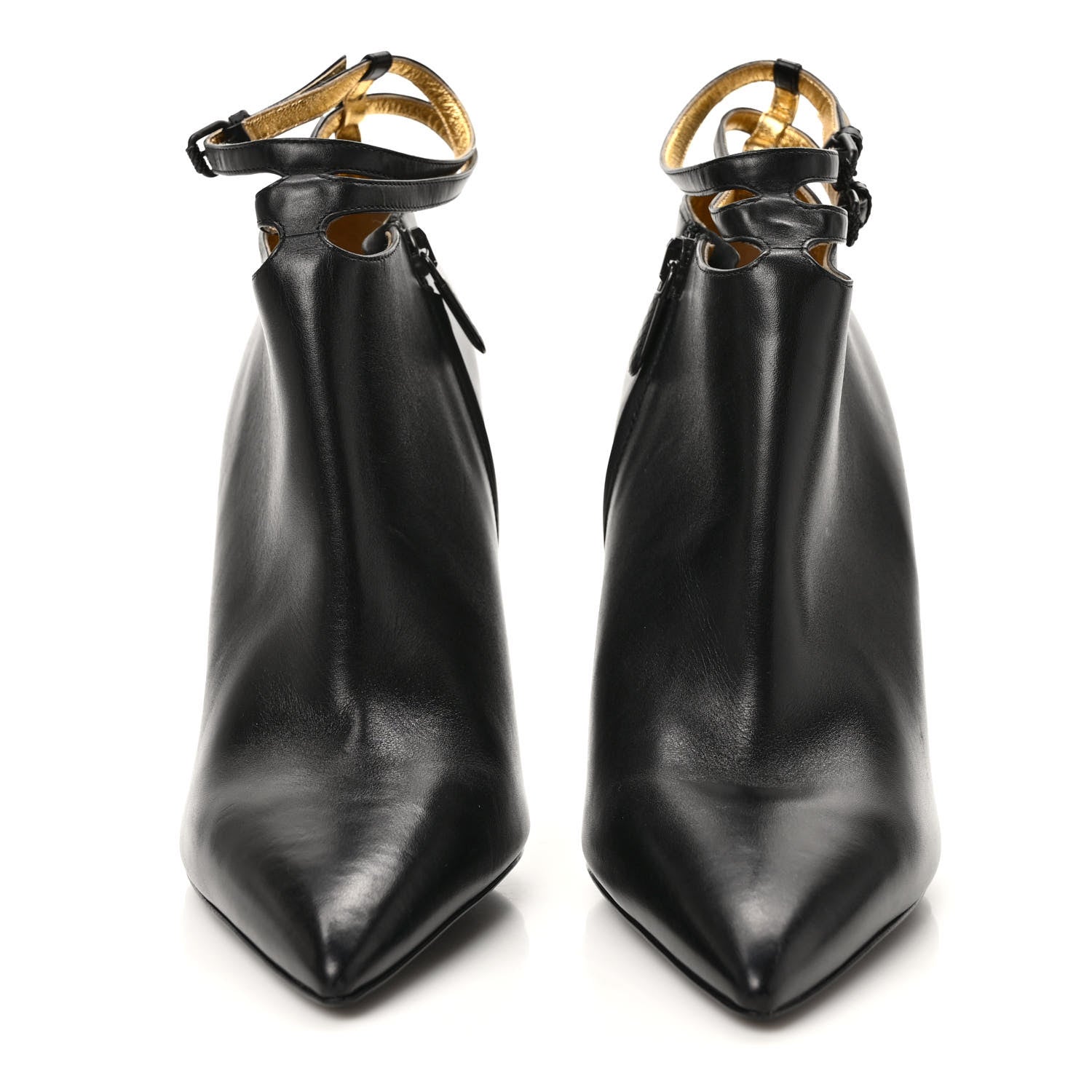 Bottega Veneta Gleam Calfskin Ankle Strap High Heel Booties 38.5 Black 1 of 7
