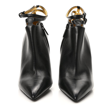 Bottega Veneta Gleam Calfskin Ankle Strap High Heel Booties 38.5 Black 1 of 7