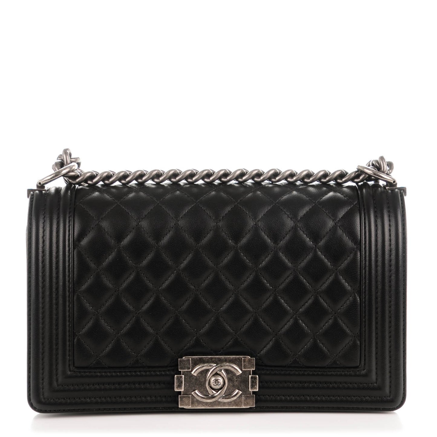 Lambskin Quilted Medium Boy Flap Black