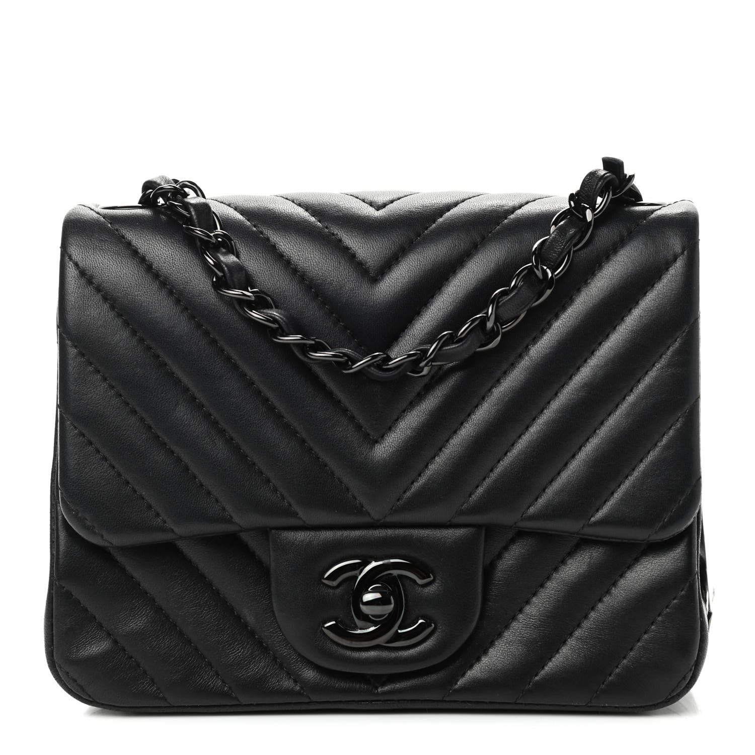 Chanel Lambskin Chevron Quilted Mini Square Flap So Black 1 of 9