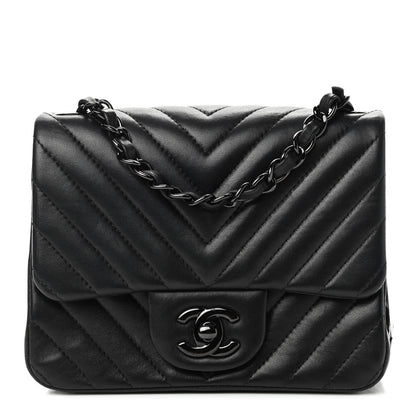 Chanel Lambskin Chevron Quilted Mini Square Flap So Black 1 of 9