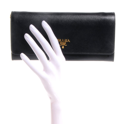 Prada Saffiano Metal Oro Chain Wallet Nero Black 2 of 9