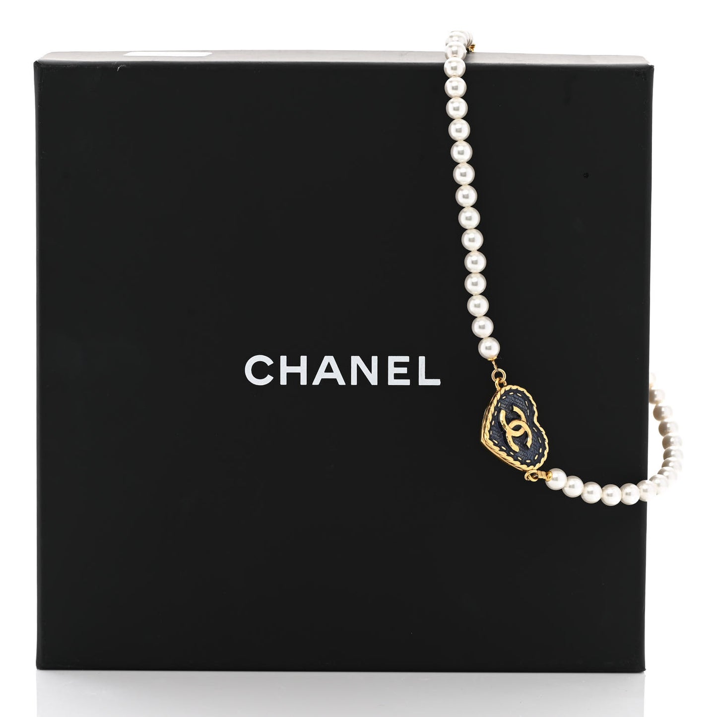 Metal Denim CC Heart Choker Gold Blue Pearly White