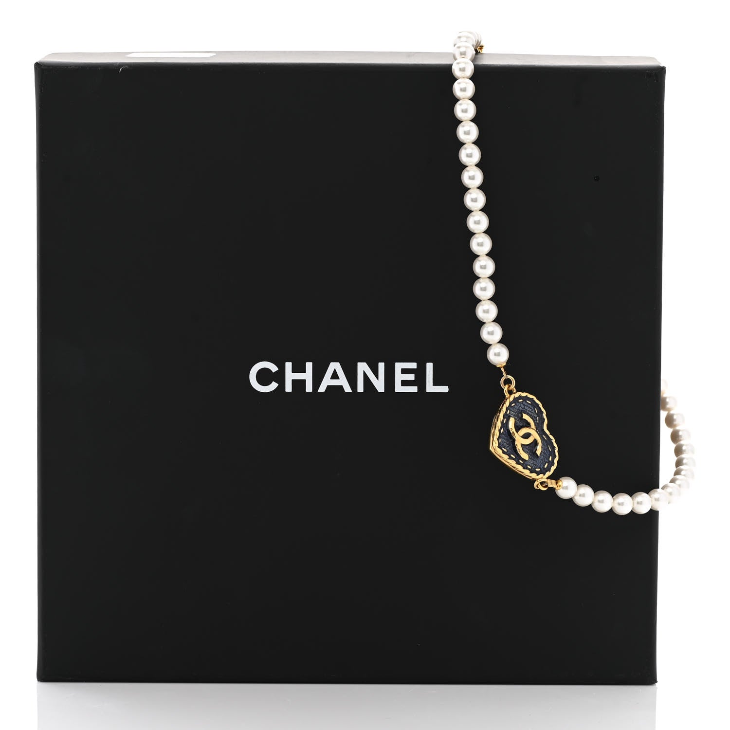 Chanel Metal Denim CC Heart Choker Gold Blue Pearly White 5 of 5