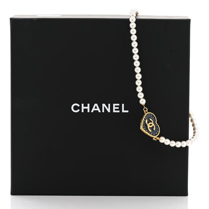 Chanel Metal Denim CC Heart Choker Gold Blue Pearly White 5 of 5