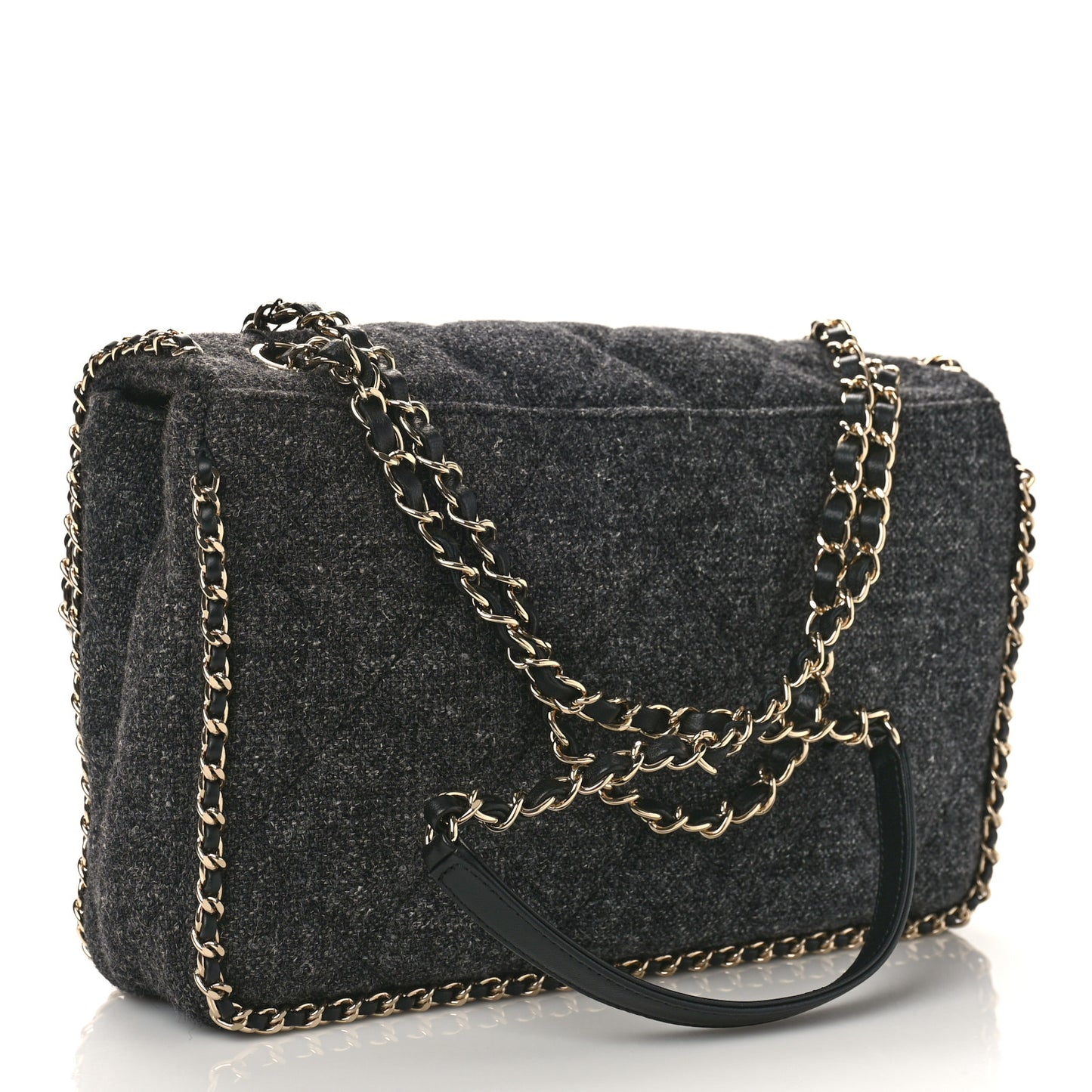 Wool Tweed Quilted Coco Neige Chain Around Flap Black