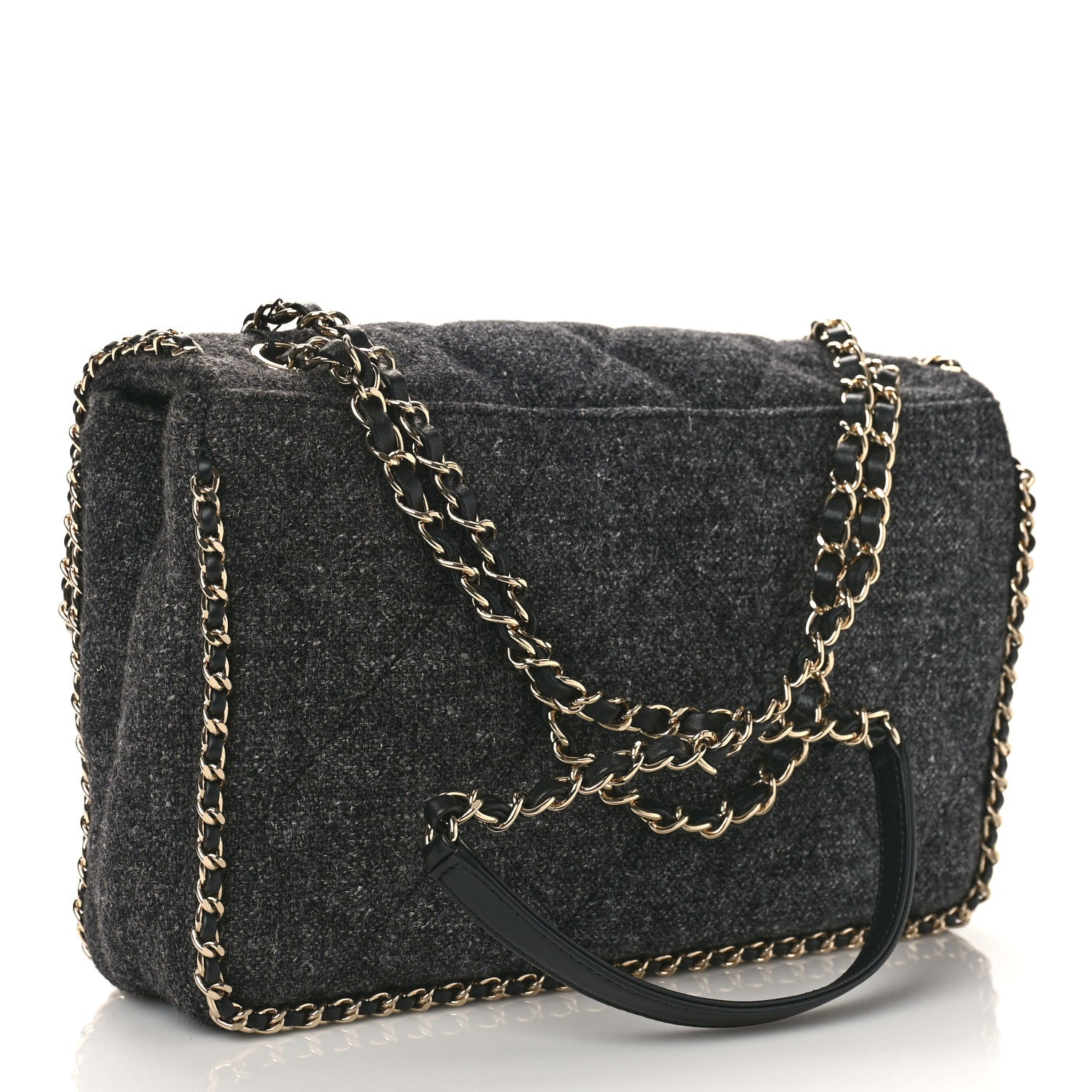 Chanel Wool Tweed Quilted Coco Neige Chain Around Flap Black 3 of 9
