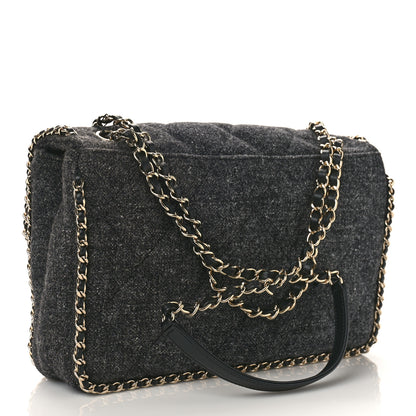 Chanel Wool Tweed Quilted Coco Neige Chain Around Flap Black 3 of 9