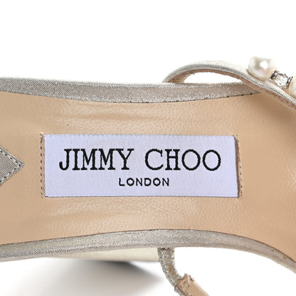 Jimmy Choo Shimmer Suede Pearl Embellished Amara 85 Mule Sandals 37 Champagne White 8 of 9