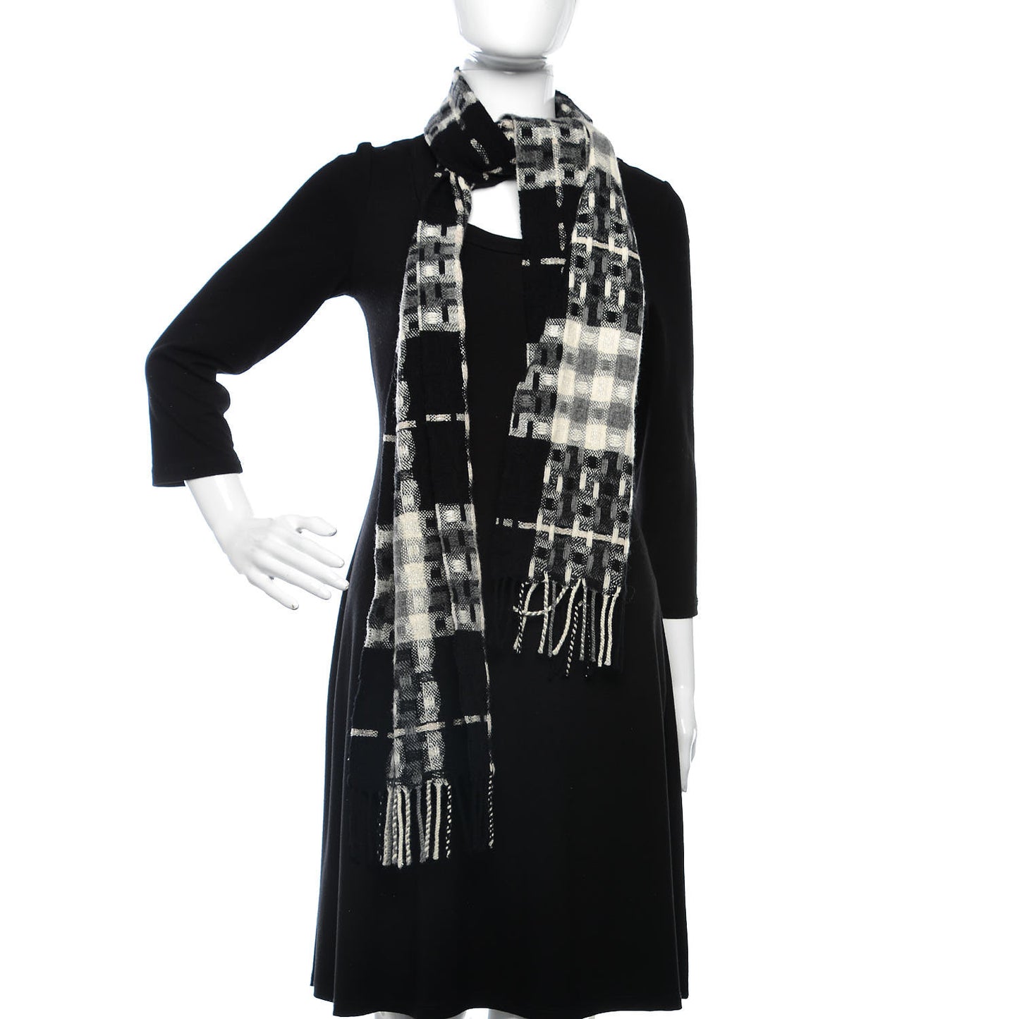 Merino Wool Cashmere Fringe Scarf Black