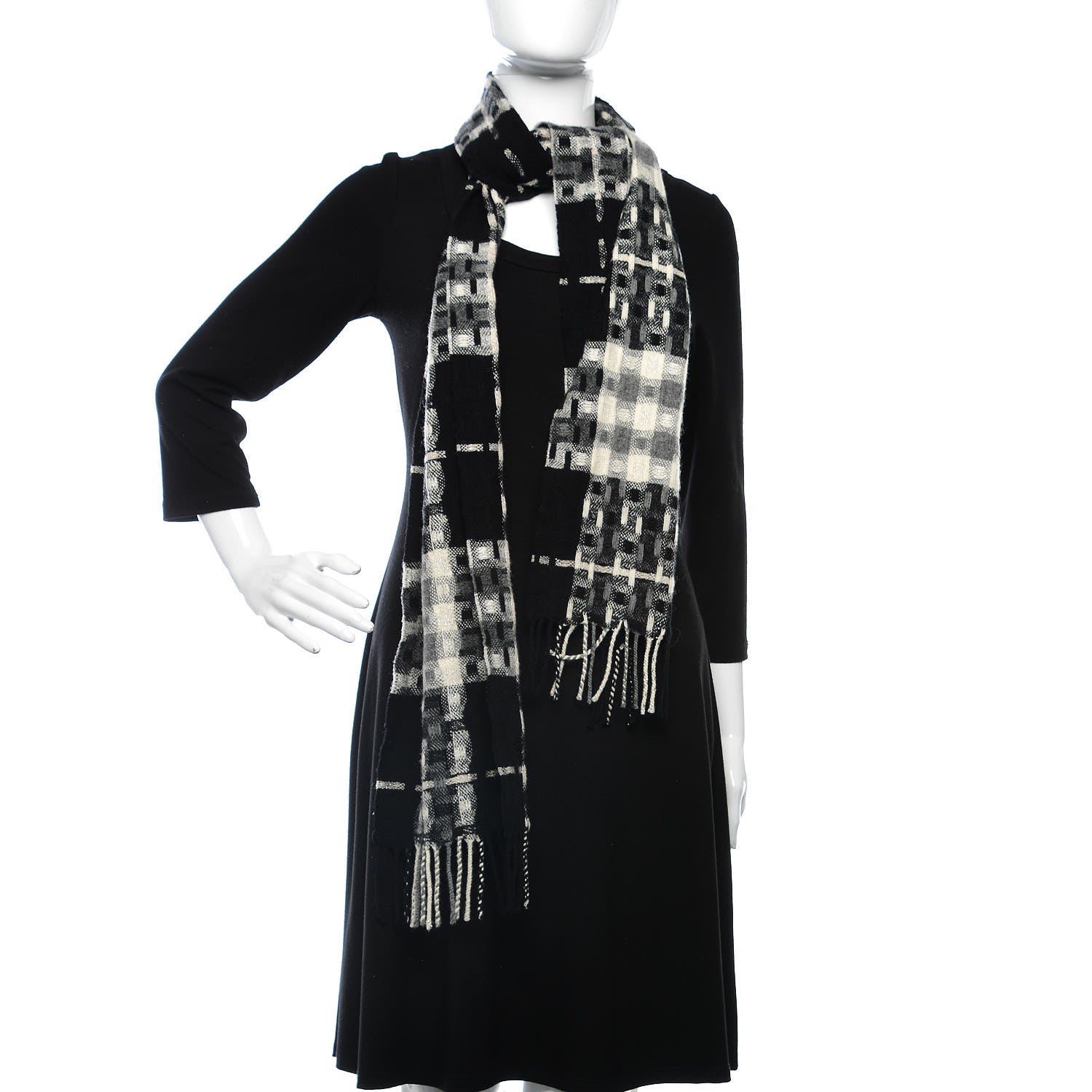Burberry Merino Wool Cashmere Fringe Scarf Black 2 of 4