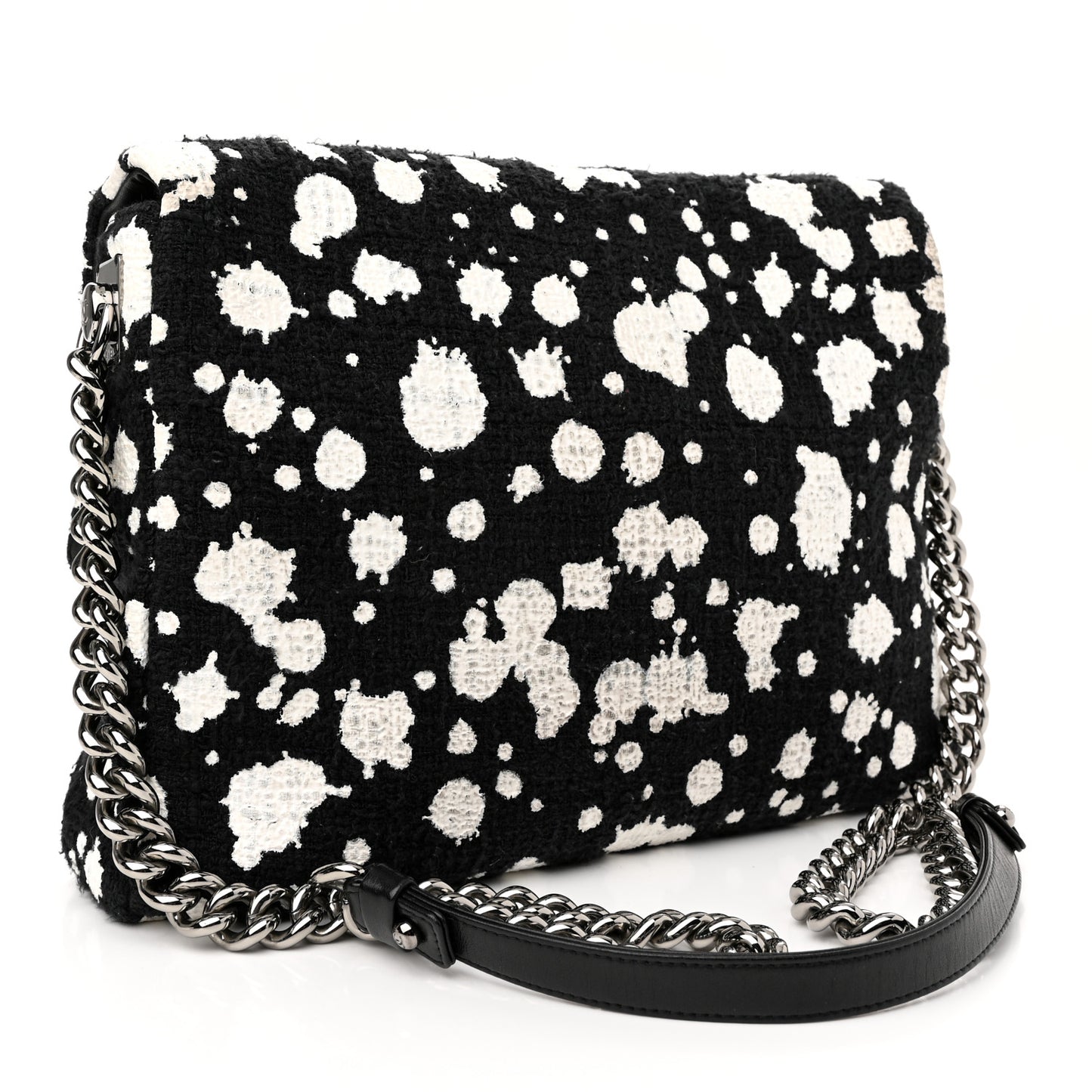 Tweed Paint Splatter Print Flap Black White
