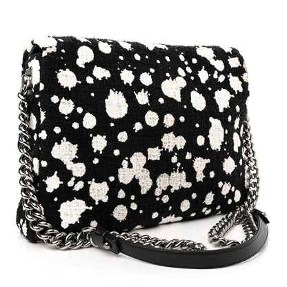 Chanel Tweed Paint Splatter Print Flap Black White 3 of 13
