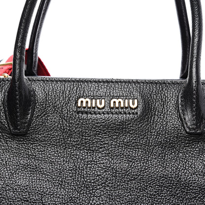 Miu Miu Goatskin Madras Shopper Tote Black 8 of 8