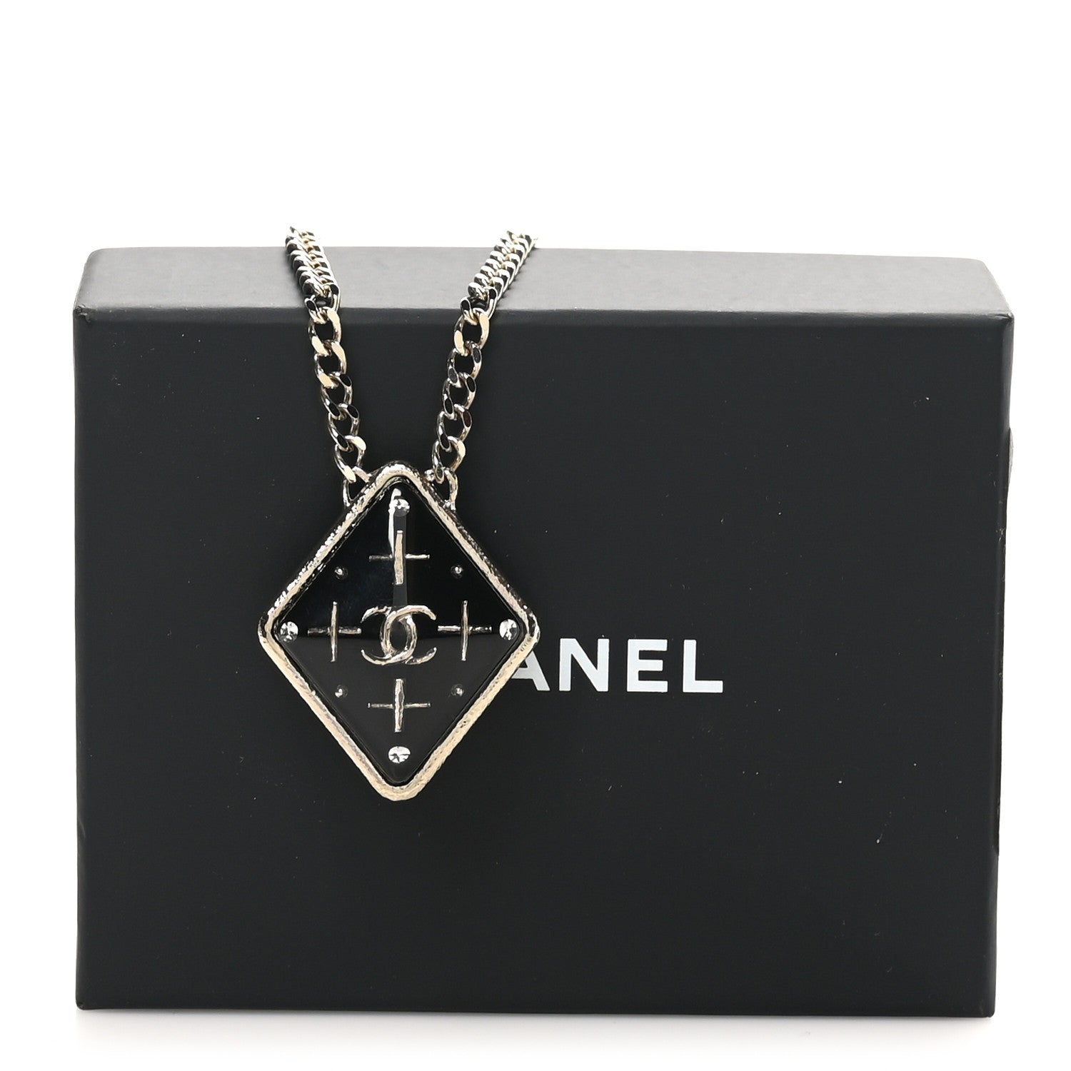Chanel Metal Resin Enamel Crystal CC Necklace Gold Black White 6 of 6